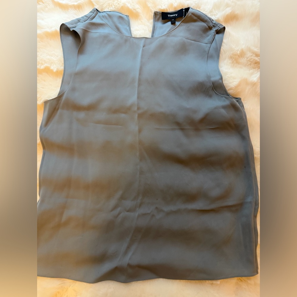 Theory Slate Gray Sleeveless Silk Shell Top